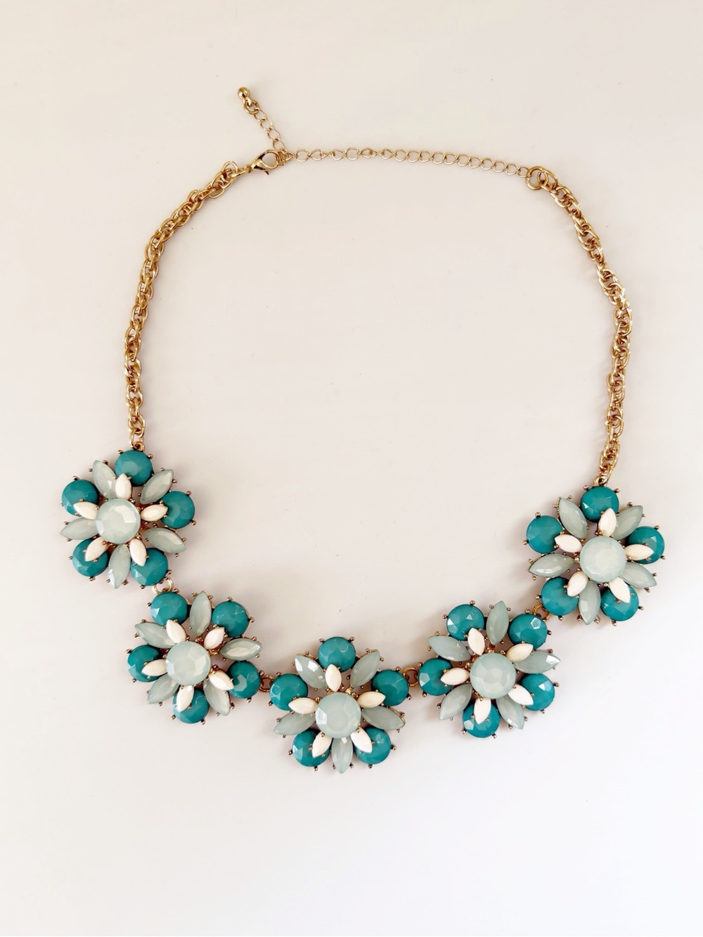 Flowers Turquoise Gold Tone Statement Necklace